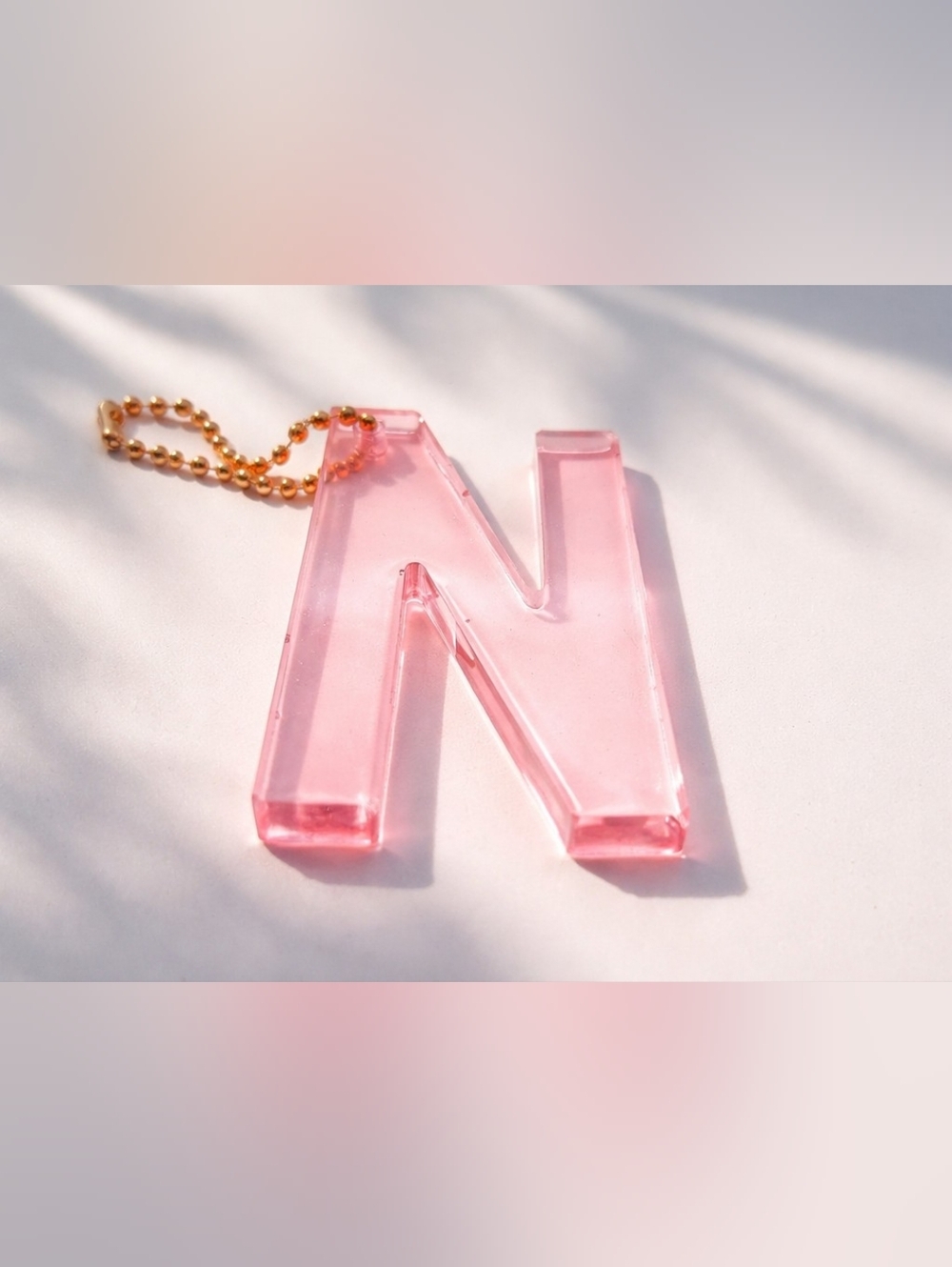 Pink Resin Letter N Keychain Gold Chain Cute Initial Charm Gift Handmade